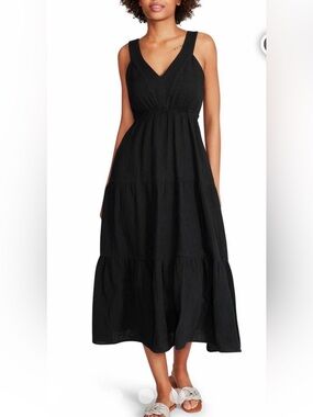 Black Tiered Sleeveless Midi Dress - Steve Madden- S
